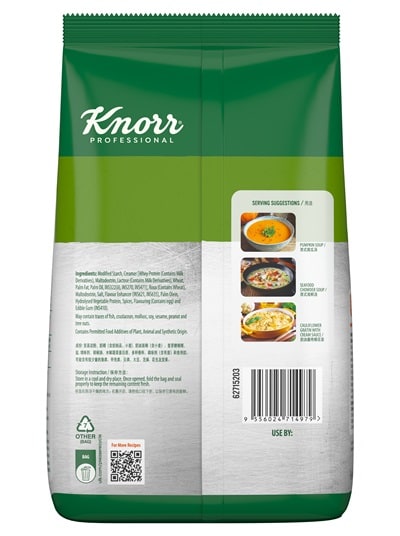 Knorr Pro Cream Soup Base Mix 1kg - Knorr Pro Cream Soup Base dissolves easily and is made to resist splitting, thus achieving smooth and creamy soup.